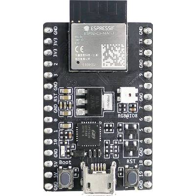 Płyta mikrokontrolera z chipem 'ESPRESSIF ESP32-C3-MINI-1', wiele pinów oznaczonych funkcjami takimi jak 'GND', '3V3' i 'RX'. Zawiera port USB.