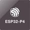 Logo "ESP32-P4" na ciemnym kwadratowym tle. Logo zawiera stylizowany symbol Wi-Fi powyżej tekstu.