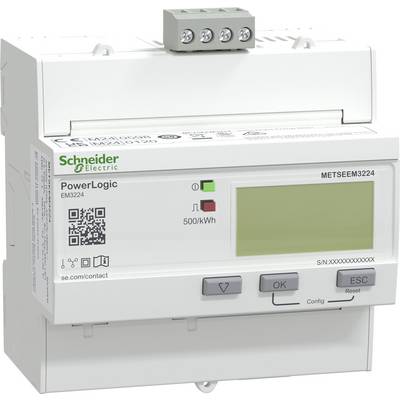 Licznik energii Schneider Electric z oznaczeniem „PowerLogic", wyświetlacz cyfrowy, przyciski do konfiguracji i oznaczenie 500kWh.