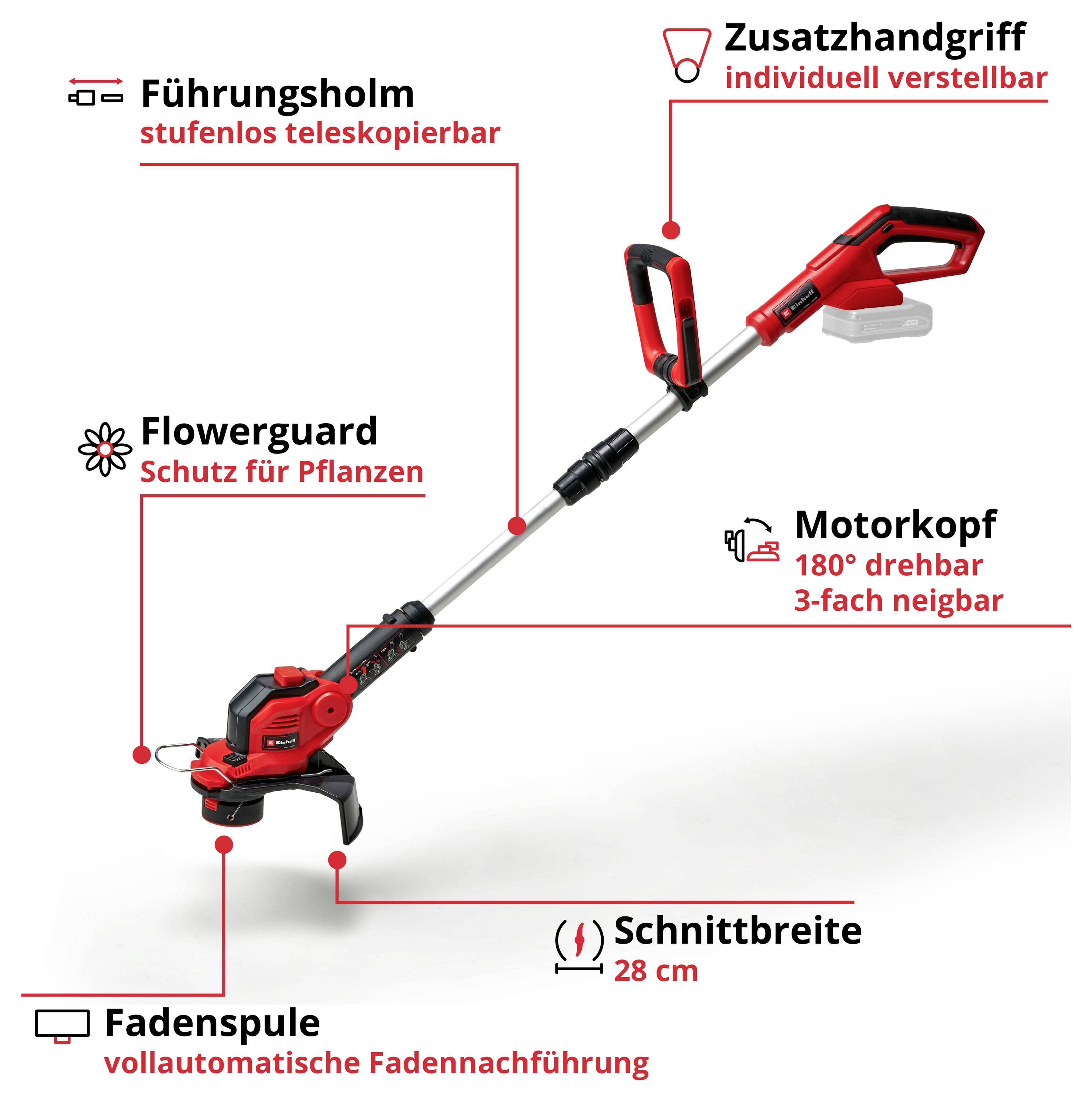 Einhell GE-CT 18/28 Li Cordless Set Акумуляторний тример для трави з акумулятором, регульованою ручкою, зарядним пристроєм, аксесу