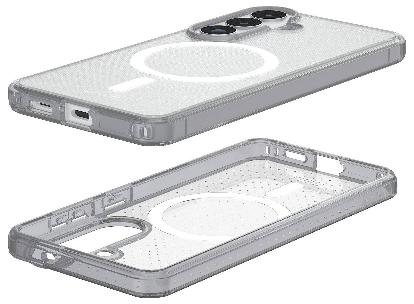 Etui na telefon 'UAG Dot' do Samsung Galaxy S26, testowane przy upadku z wysokości 15 stóp z wbudowanym magnesem; opakowanie podkreśla funkcje i trwałość.