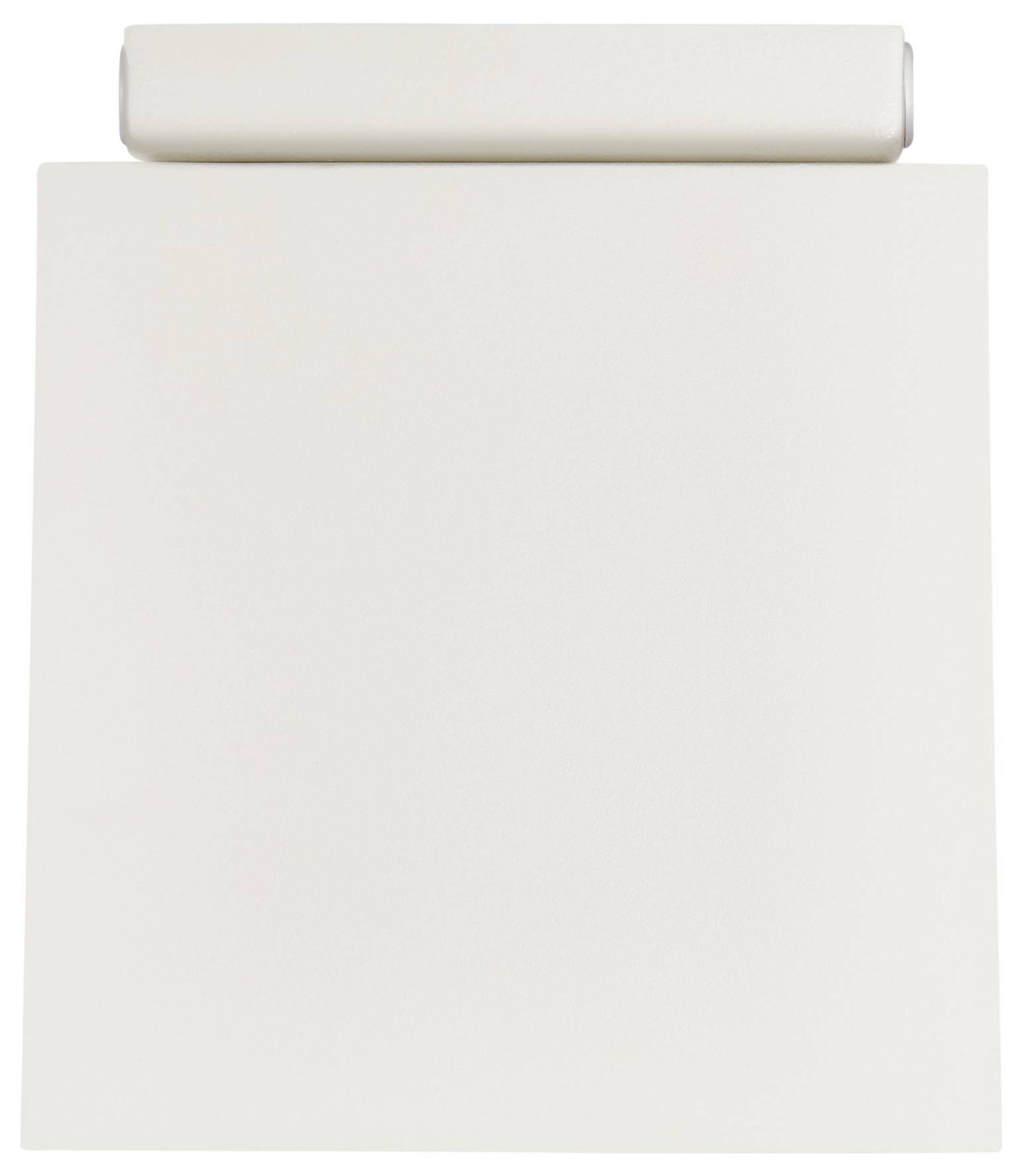 Pusty biały blok do flipcharta z zamkniętym górnym segregatorem, umieszczony pionowo na zwykłym tle.