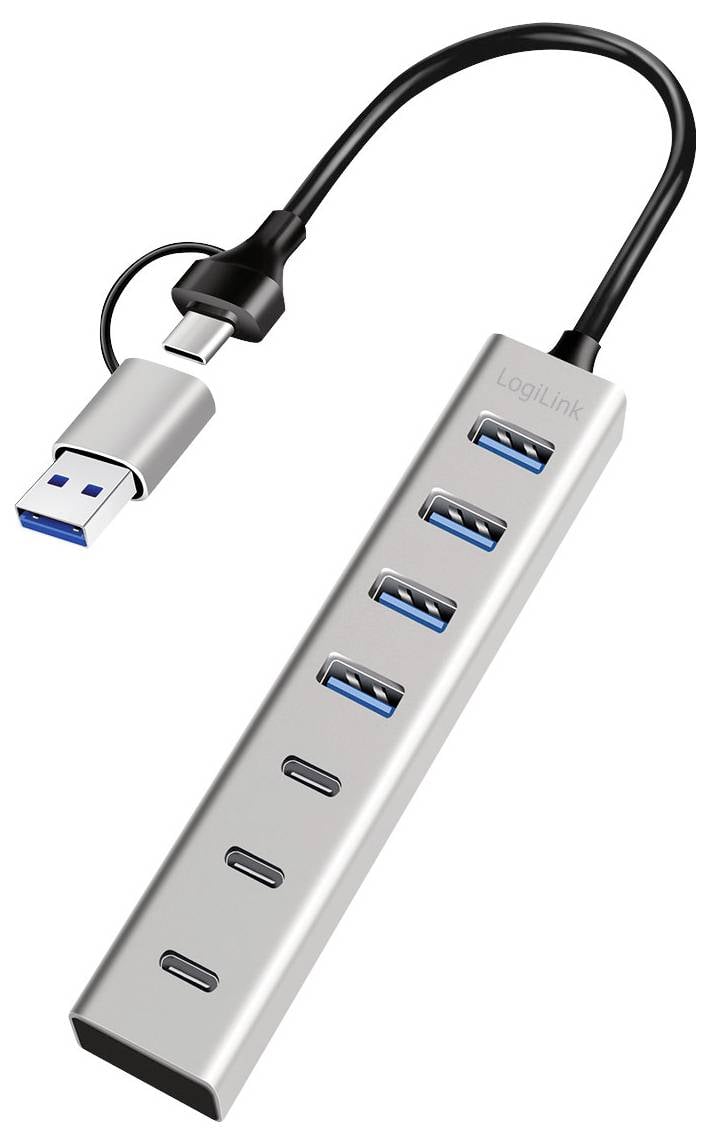 LogiLink UA0442 USB-концентратор с 4+3 портами USB-A, USB-C® и USB 3.0, 5 Гбит/с, алюминиевый корпус, UA0442