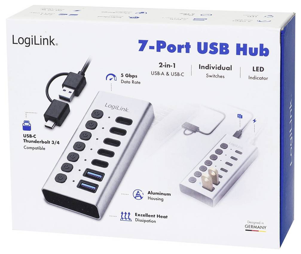 LogiLink UA0447 USB-Hub 5+2 Porty USB-A, USB-C® USB 3.2 Gen1 5 GBit/s aluminiowy UA0447-7