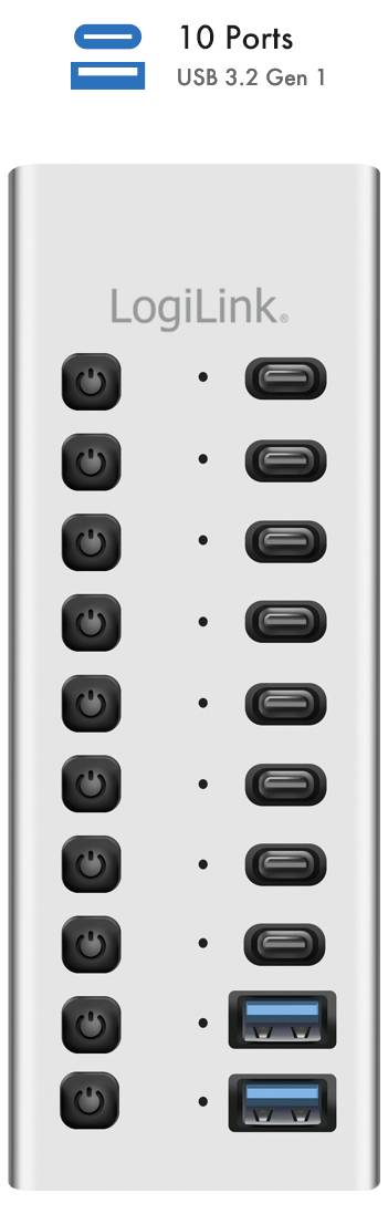 LogiLink UA0448 USB-концентратор, 8+2 порта USB-A, USB-C® USB 3.2 Gen 1, 5 Гбит/с, алюминий UA0448