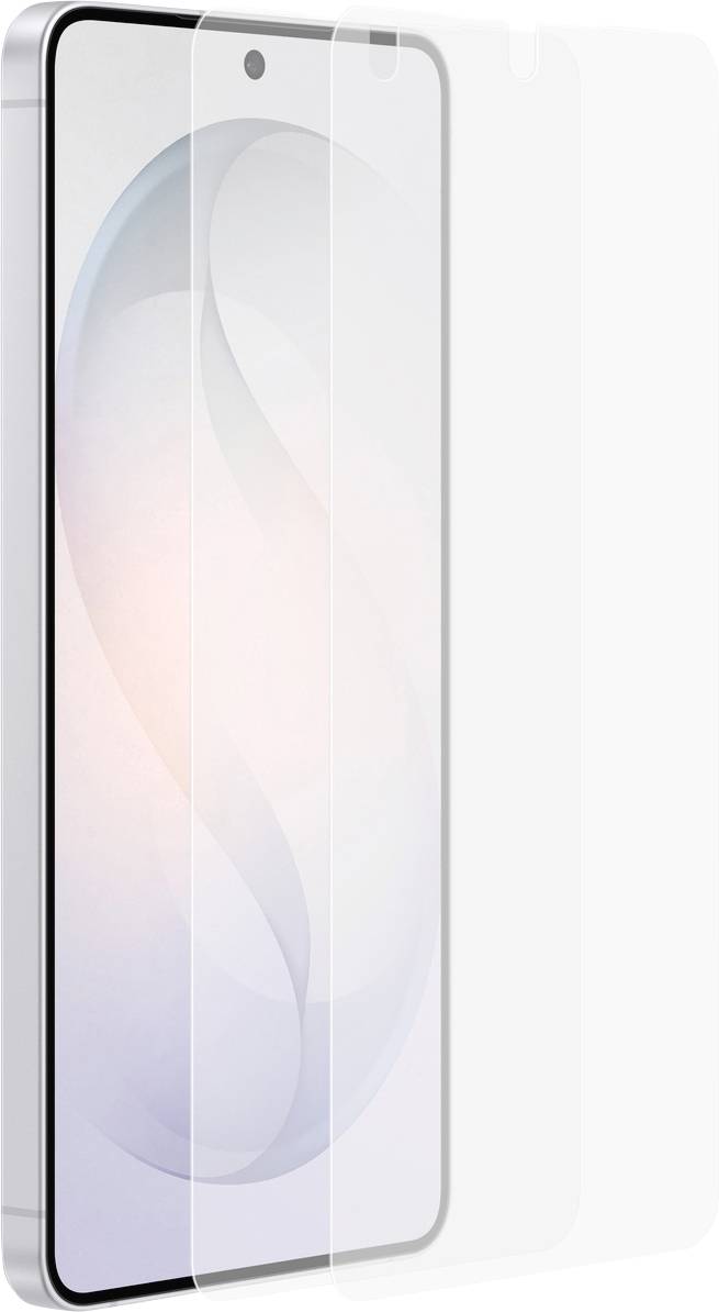 Smartfon z jasnym ekranem i przezroczystym etui ochronnym, podkreślającym jego elegancki wygląd i zakrzywione krawędzie.