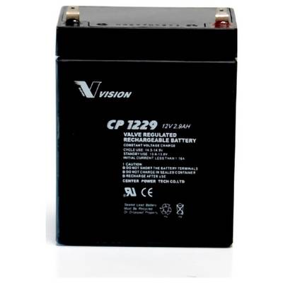 Czarna prostokątna bateria akumulatorowa do ładowania z białym tekstem „CP 1229 12V 2,9Ah". Logo marki i specyfikacje są widoczne.