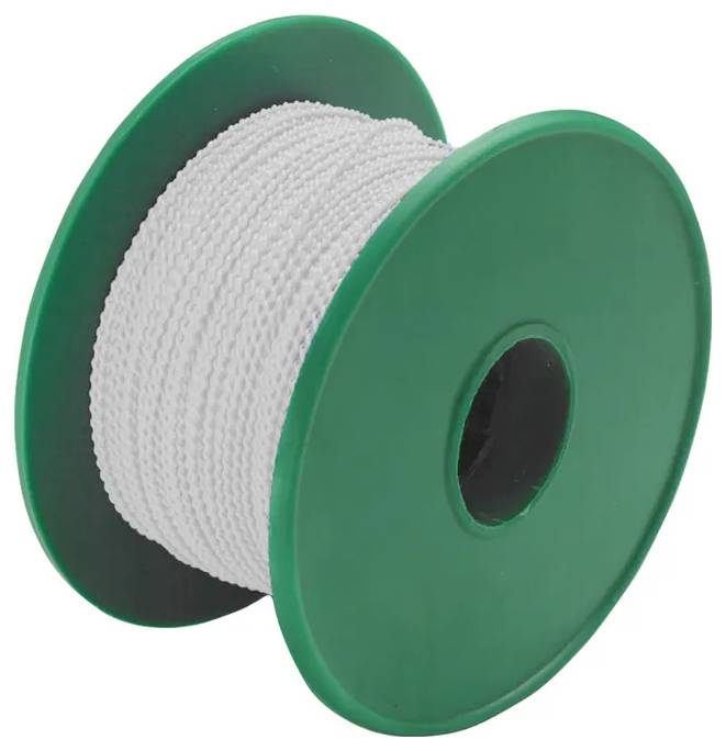 'Zielona szpula z białą liną nawiniętą wokół niej.'