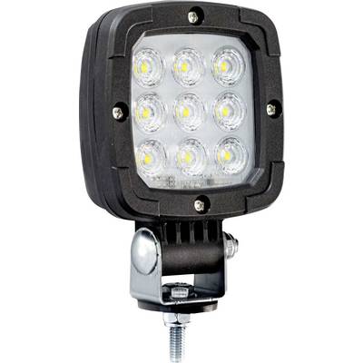 Kwadratowa robocza lampa LED z dziewięcioma diodami LED w czarnym regulowanym uchwyte montażowym i podstawą śrubową