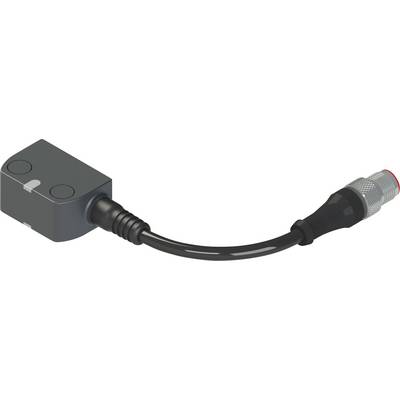 Czarny i szary kabel łączący z prostokątną obudową na jednym końcu i cylindryczną wtyczką na drugim.