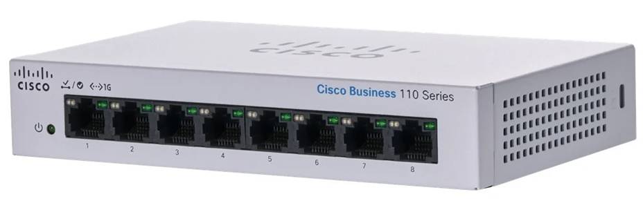 Cisco CBS110-8T-D-EU CISCO CBS110 Неуправляемый 8-портовый настольный сетевой коммутатор GE 8 10 / 100 / 1000 Мбит/с