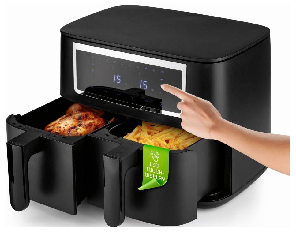 GourmetMaxx GOURMETmaxx Heißluft-Fritteuse Doppelkorb 2x 4л чорний матовий/Edelstahl 8 л 2600 Вт чорний