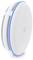 Okrągły, biały bezprzewodowy punkt dostępu o minimalistycznym designie, wyposażony w niebieską diodę LED na krawędzi; zaprojektowany do montażu na suficie lub ścianie.