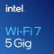 Logo Intel Wi‑Fi 7 5 Gig na niebieskim tle gradientowym.