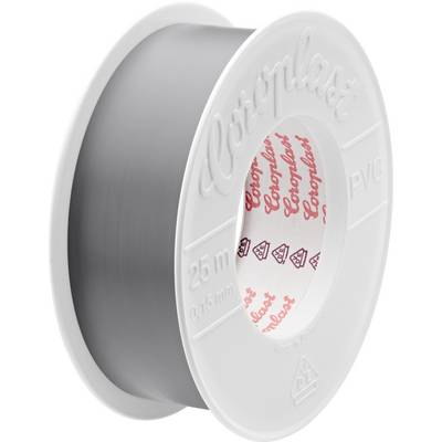 Szpulka szarej taśmy Coroplast, długości 25 metrów i grubości 0,15 mm, z czerwonym logo na wewnętrznym pierścieniu, oznaczona jako PVC.