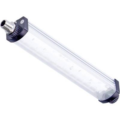 'Cylindryczna lampa LED z metalowym złączem na jednym końcu, zamknięta w przezroczystej obudowie. Przeznaczona do użytku przemysłowego.'