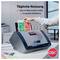 Laminator biurowy pokazany w użyciu, z tekstem w języku niemieckim „Tägliche Nutzung", „Ideal für Büros jeder Größe" i „Kompakte Stellfläche" podkreślający codzienne użytkownie i kompaktowy rozmiar.