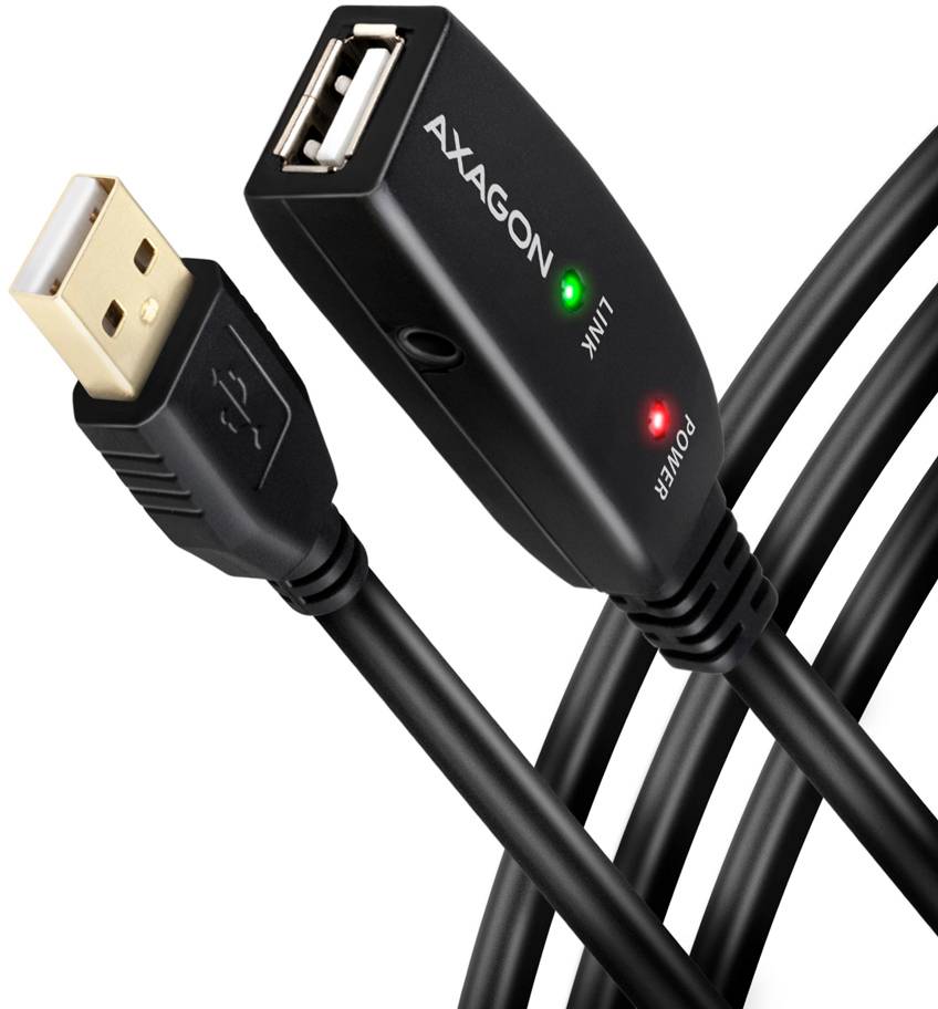 USB-кабель AXAGON USB 2.0 с разъемом USB-A, длина 7,5 м, черный, ADR-207