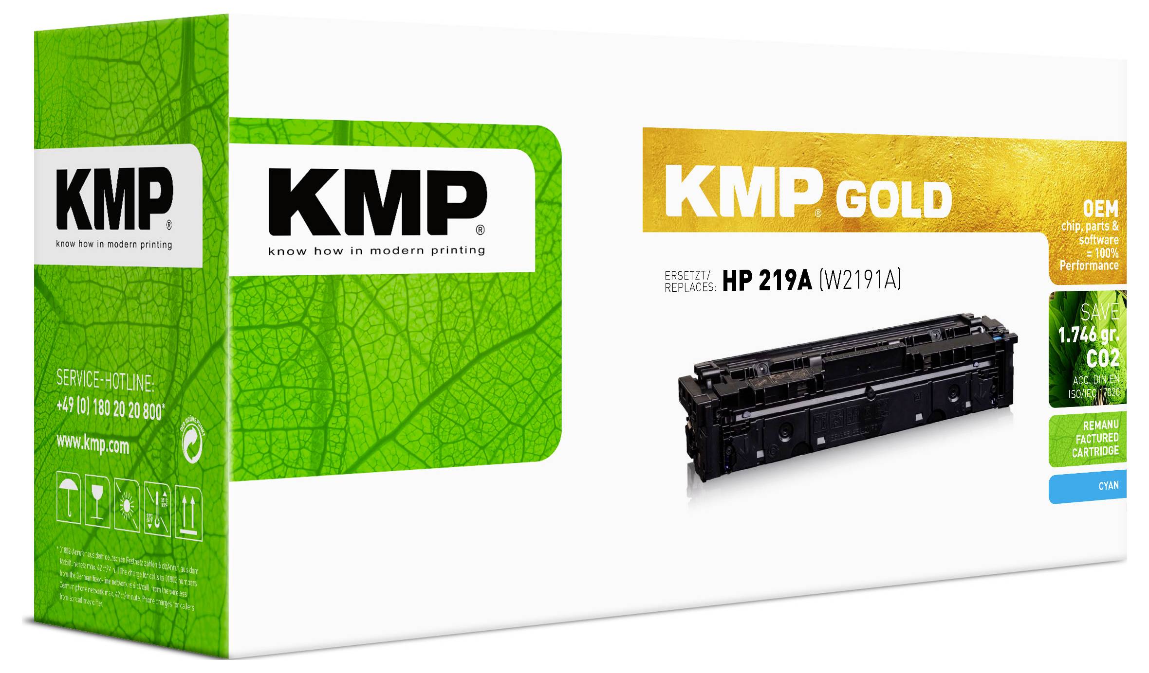 Замінний тонер KMP HP HP 219A / W2191A, блакитний, 1200 сторінок, 2571.6003