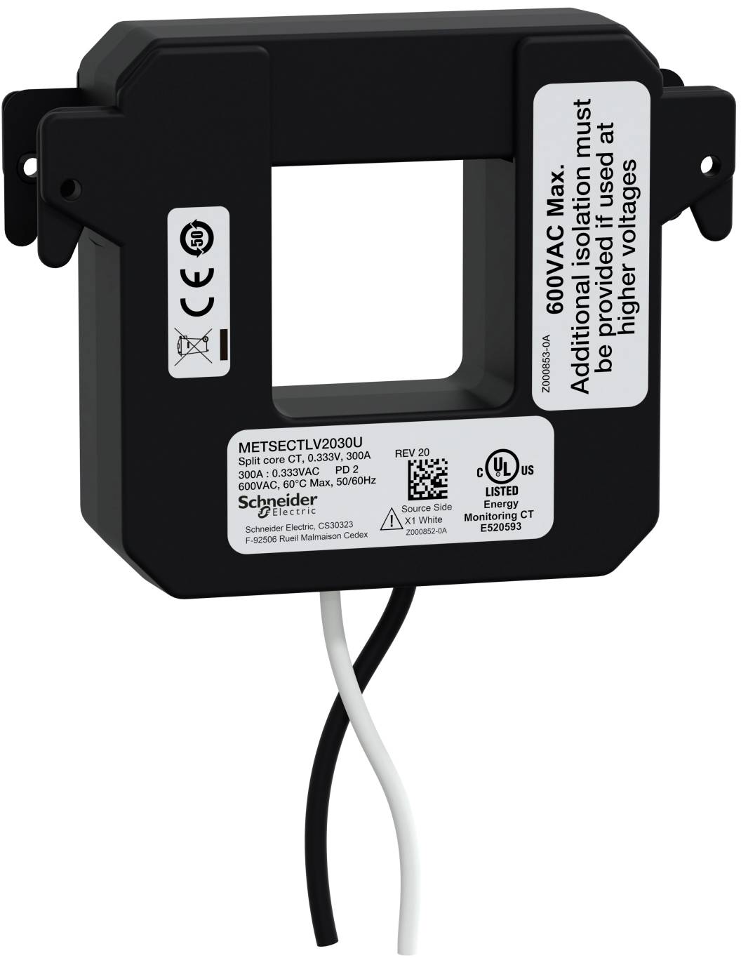 Schneider Electric METSECTLV2030U METSECTLV2030U Przekładnik prądowy do konwersji kabli Przepust przewodnika (wys. x szer.):36 x 36 mm 1 szt.