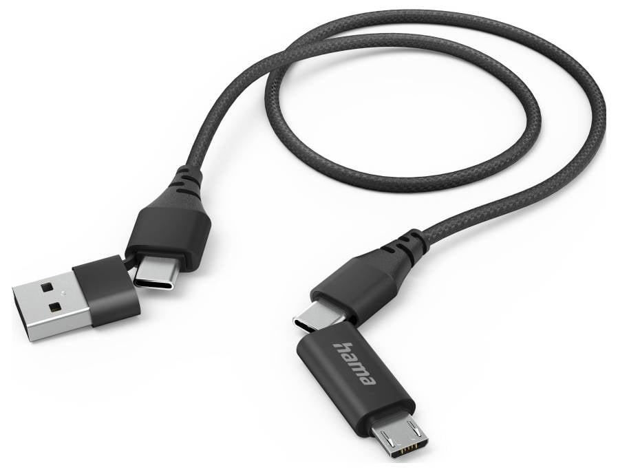 USB-кабель Hama USB 2.0 с разъемами USB-A (папа), USB-C® (папа) и USB Micro-A (папа), 1,5 м, черный, артикул 00201537