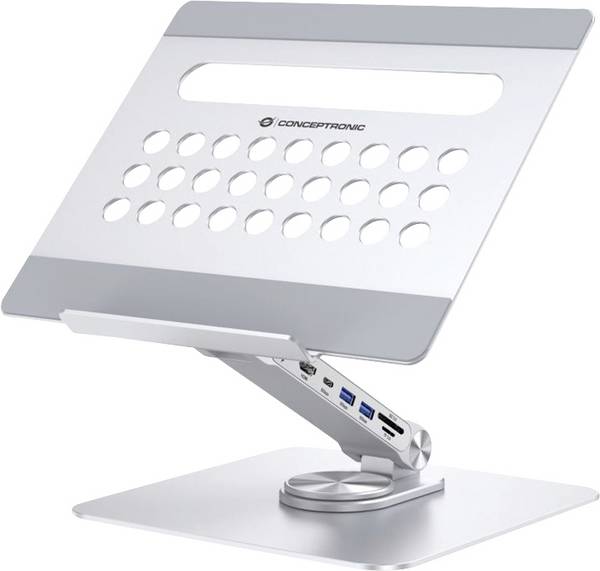Podstawka pod notebooka Conceptronic DONN27G Laptop Stand with 7-in-1 USB 3.2 regulacja wysokości, obrotowy, funkcja huba USB