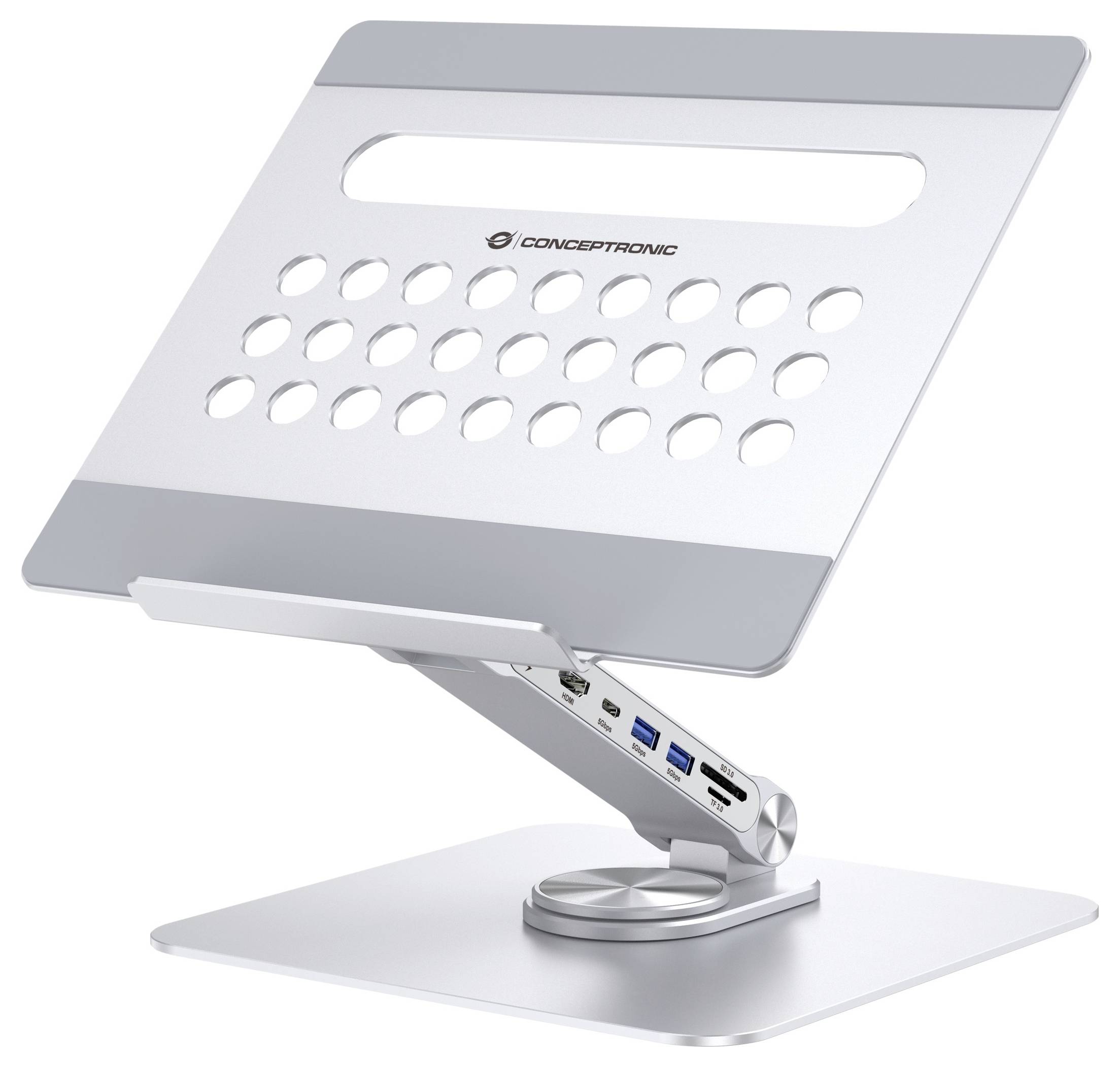 Podstawka pod notebooka Conceptronic DONN27G Laptop Stand with 7-in-1 USB 3.2 regulacja wysokości, obrotowy, funkcja hub-1