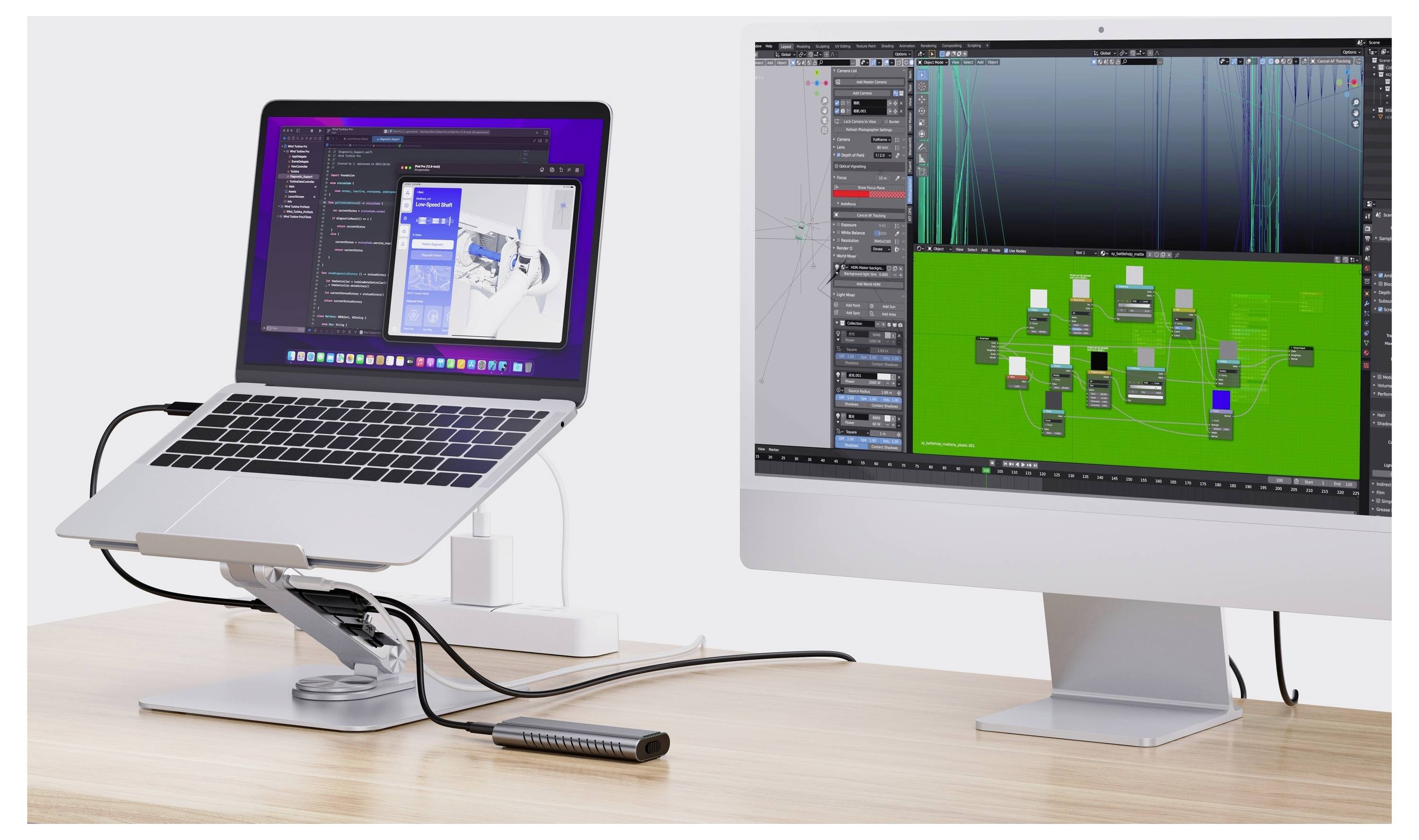 Podstawka pod notebooka Conceptronic DONN27G Laptop Stand with 7-in-1 USB 3.2 regulacja wysokości, obrotowy, funkcja hub-8