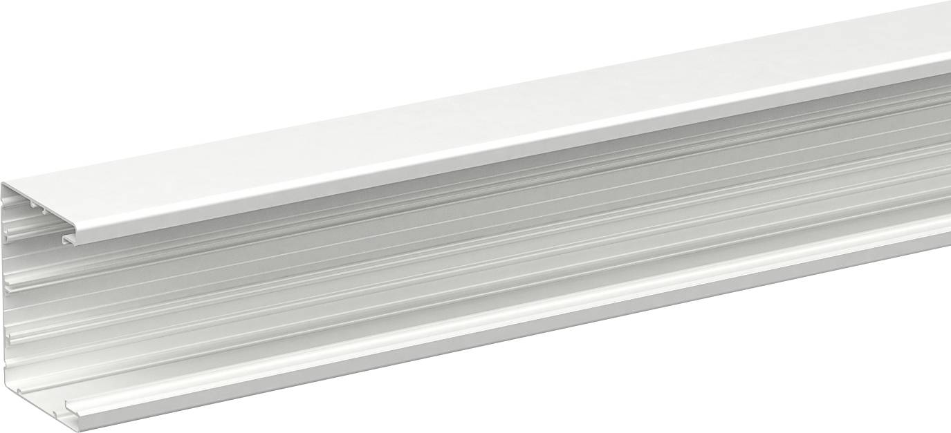 Długa biała aluminiowa listwa lub wytłoczenie wykończeniowe pokazane w perspektywie na białym tle.