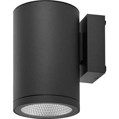 Czarna cylindryczna zewnętrzna lampa ścienna ze strukturalnym rozpraszaczem na dnie