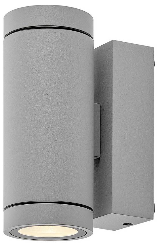 Szara cylindryczna lampa ścienna z kierunkiem oświetlenia w dół