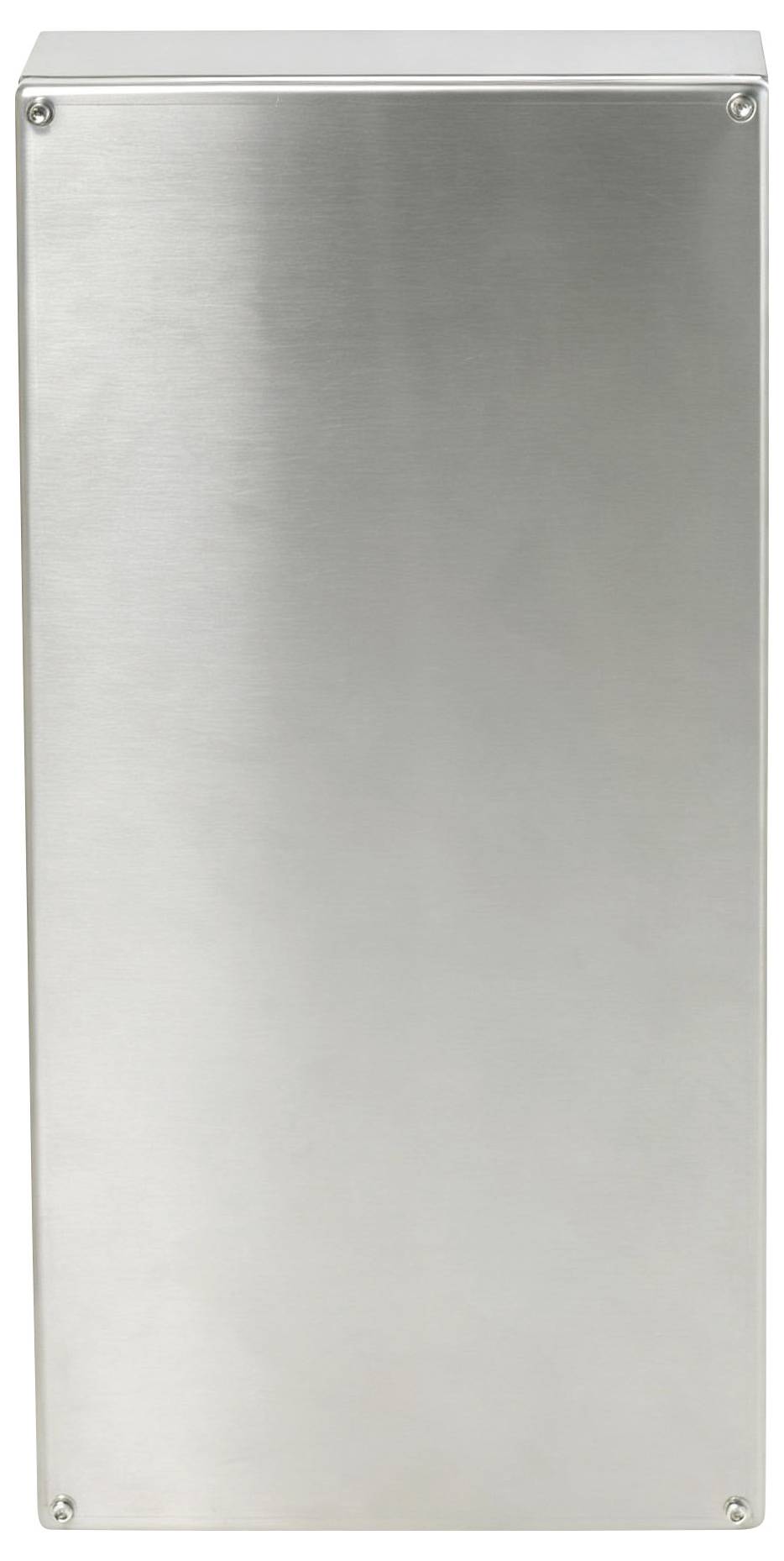 Panel z matowego metalu w kształcie prostokąta z czterema śrubami w narożnikach, widziany prosto z przodu.