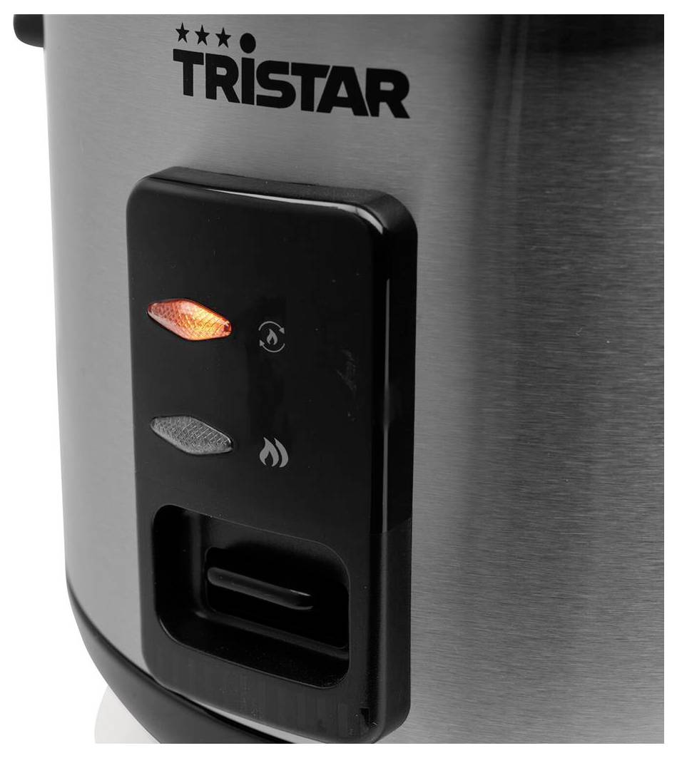 Рисоварка Tristar RK-6146, черная, с серебристым антипригарным покрытием, индикатором приготовления, мерной шкалой, стеклянной кры