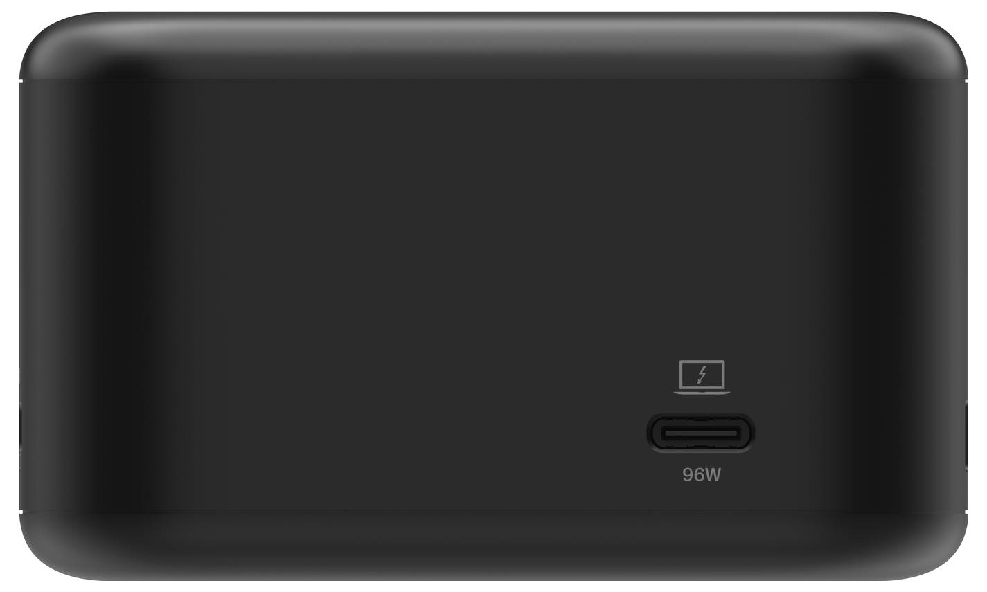 Czarna prostokątna stacja zasilająca lub ładowarka z portem USB-C oznaczonym 96W i ikoną baterii/ładowania.