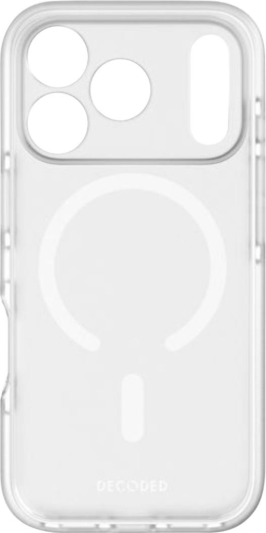 Przezroczyste etui do telefonu z pierścieniem MagSafe i dużym wycięciem na aparat fotograficzny do smartfona.
