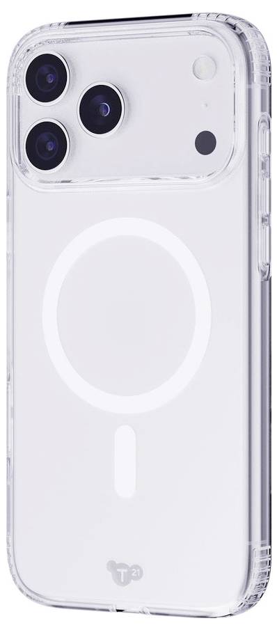 Przezroczyste etui do smartfona z okrągłym pierścieniem w stylu MagSafe i wycięciami do iPhone'a z potrójnym aparatem
