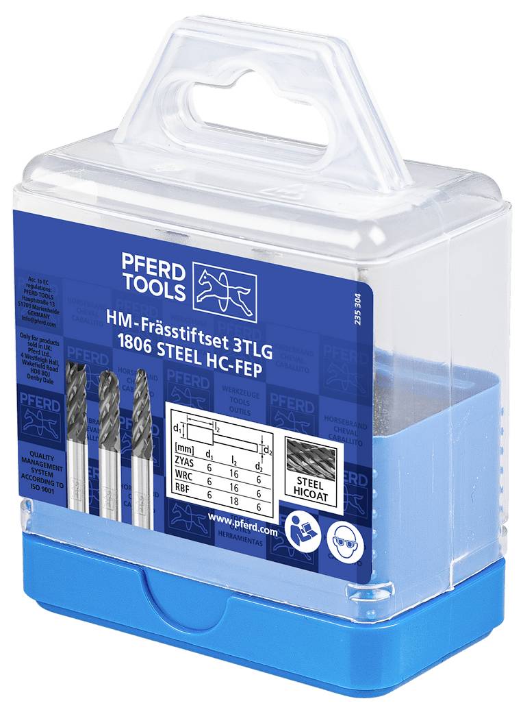 Zestaw frezów PFERD TOOLS 1806 STEEL 3TLG HC-FEP 21901805, 6 mm , 1 zest.-1