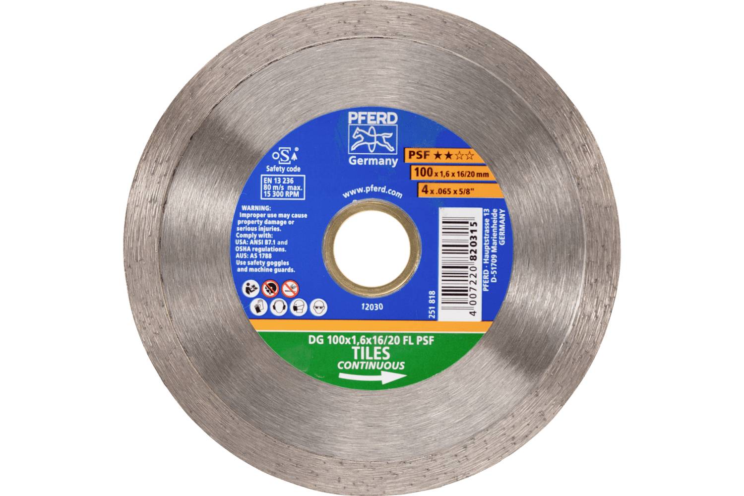 PFERD TOOLS 68300035 DG 100 x 1,6 x 16/20 FL PSF Tarcza tnąca diamentowa Średnica 100 mm Średnica otworu 20 mm cegła, be-0