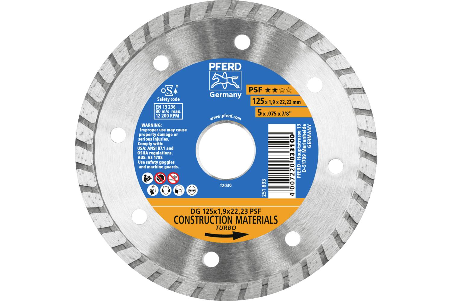 PFERD TOOLS 68300043 DG 125x1,9x22,23 START Tarcza tnąca diamentowa Średnica 125 mm Średnica otworu 22.23 mm cegła, beto-0