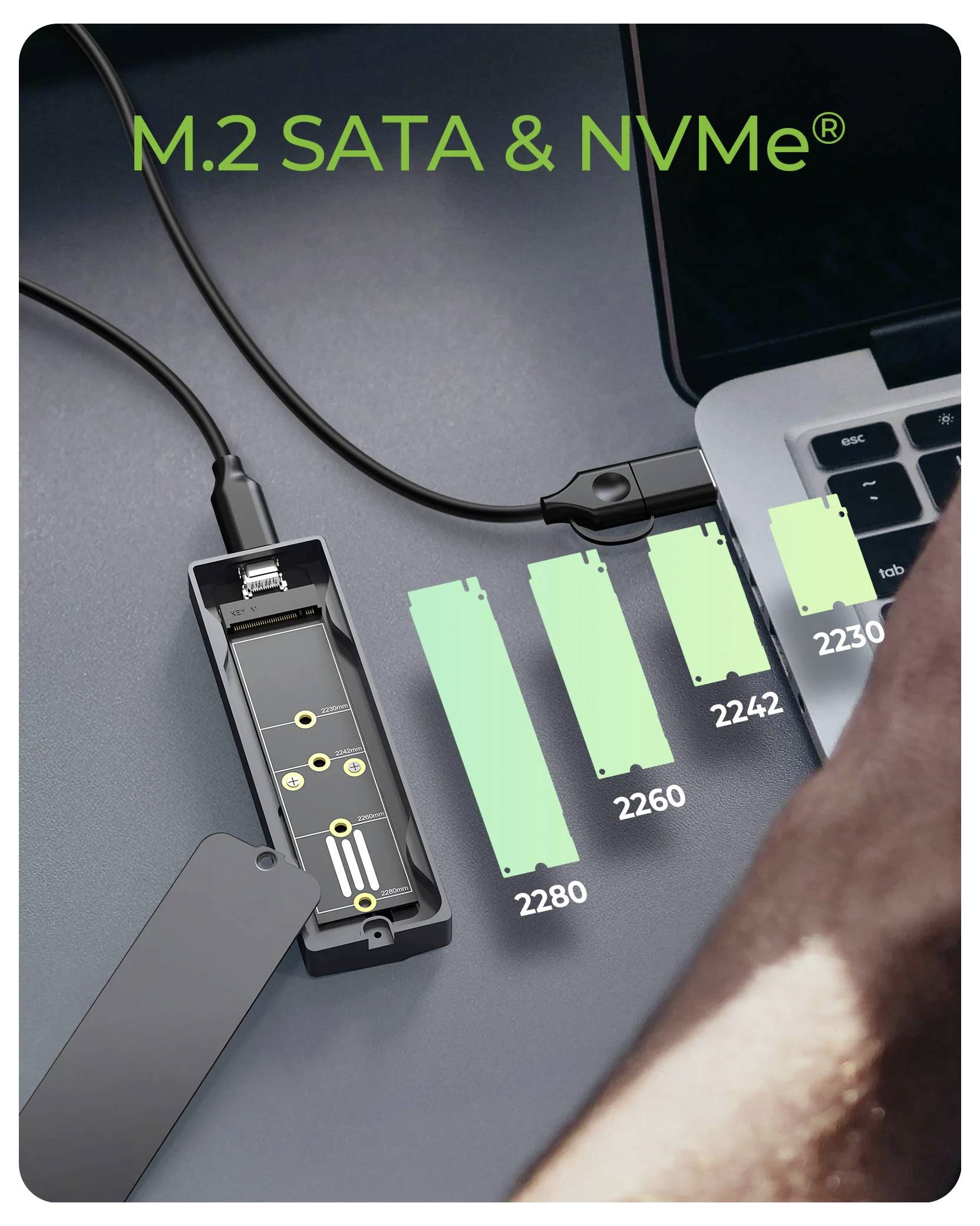 Корпус для M.2 SSD ICY BOX IB-1826MCL-CU31 с разъемом USB-C® 10 Гбит/с, поддержкой M.2 PCIe NVMe, M.2 SATA 2230, 2242, 2260, 2280 