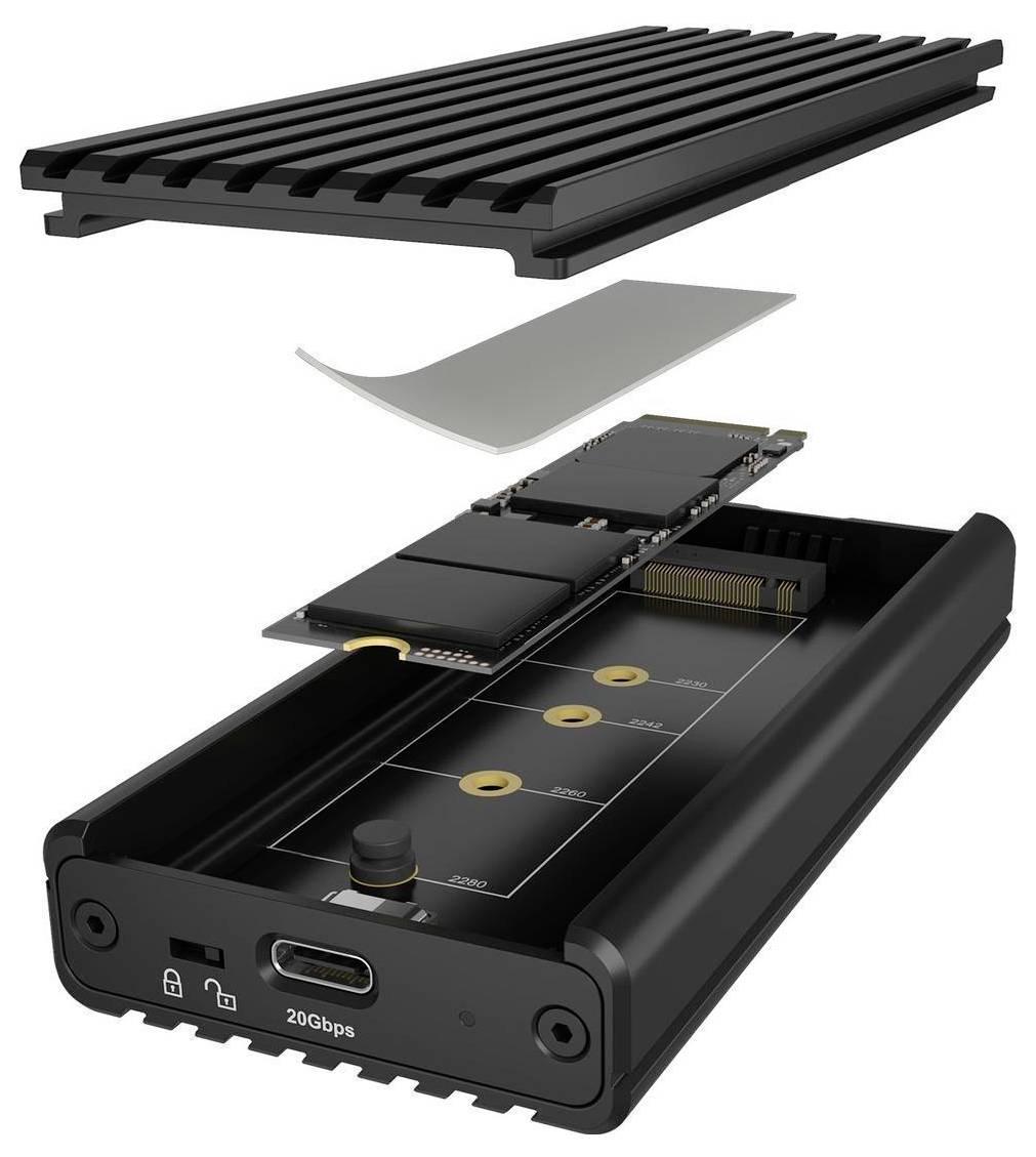 Корпус для M.2 SSD ICY BOX IB-1917M-C32a, USB-C®, USB 3.2 (Gen 2x2), 20 Гбит/с, M.2 PCIe, NVMe, 2230, 2242, 2260, 2280, 61163