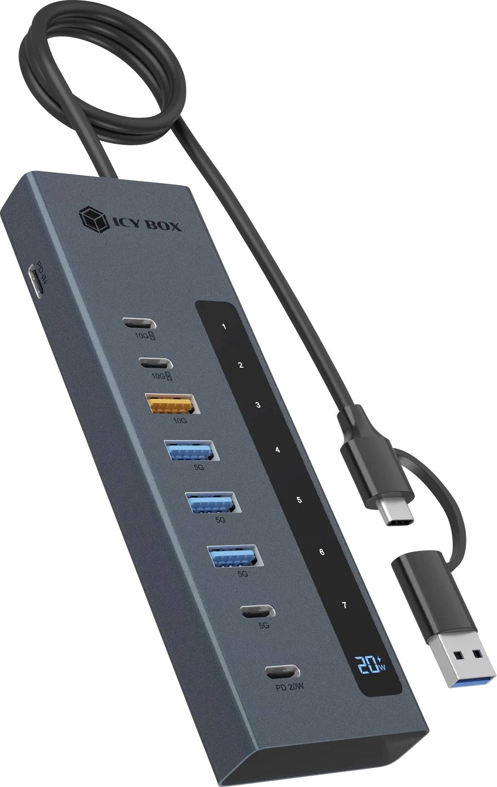 USB-концентратор ICY BOX 61158 с 7+1 портами USB-C® (USB 3.2 Gen 2), USB-C® (USB 3.2 Gen 1), USB-C® (с поддержкой Power Delivery),