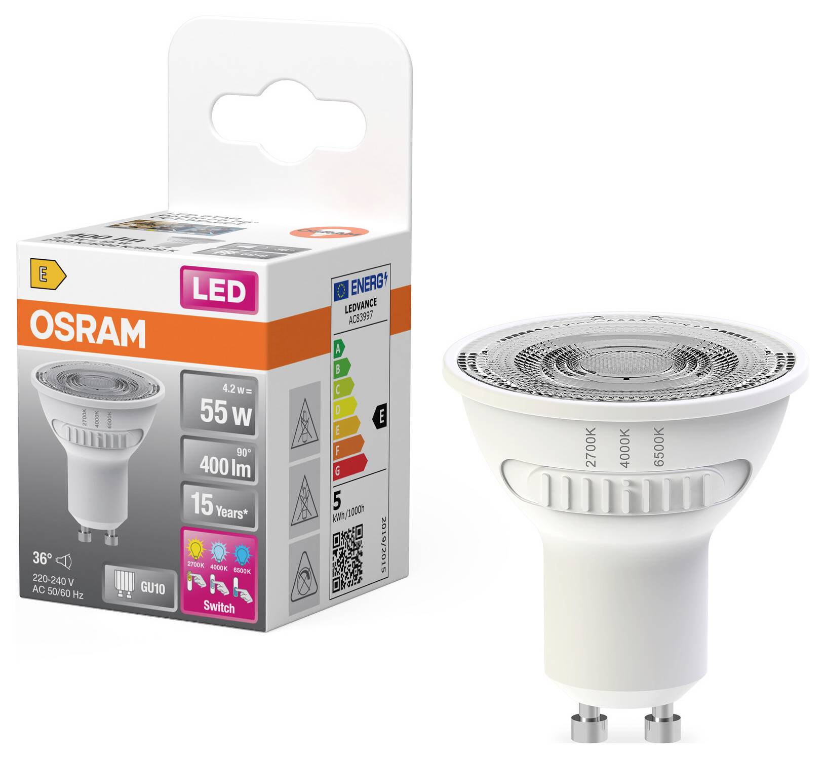 Світлодіодна лампа-прожектор OSRAM HOMELIGHTING 4099854063992 GU10 4,2 Вт теплий білий, денне біле, холодний білий 1 шт.