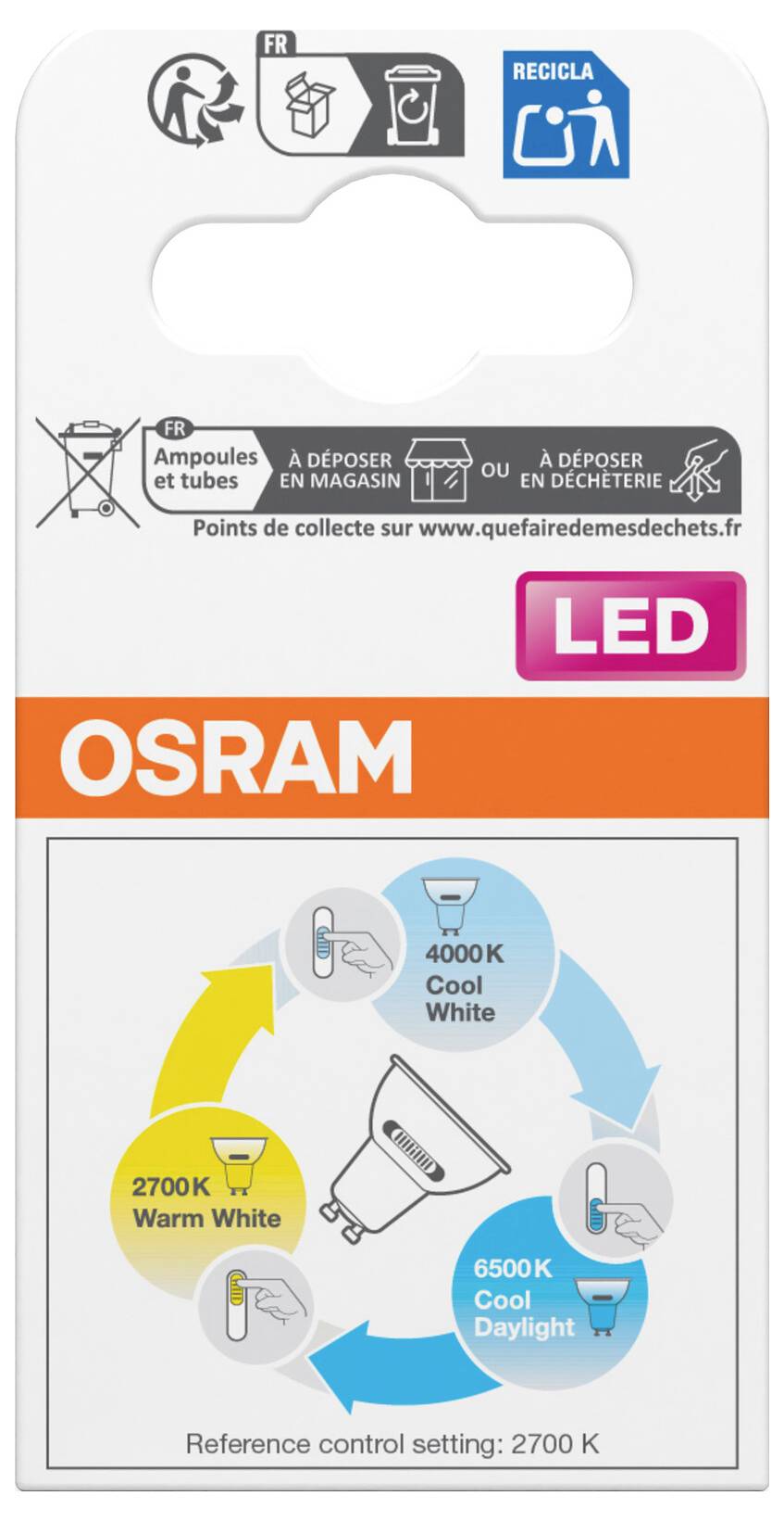 Світлодіодна лампа-прожектор OSRAM HOMELIGHTING 4099854063992 GU10 4,2 Вт теплий білий, денне біле, холодний білий 1 шт.