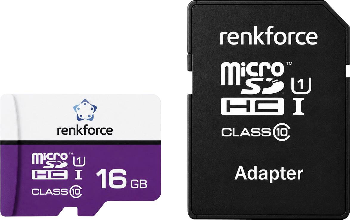 Renkforce RF-mSDC-16GB microSD-kaart 16 GB Class 10, UHS-Class 1, UHS-I Incl. SD-adapter