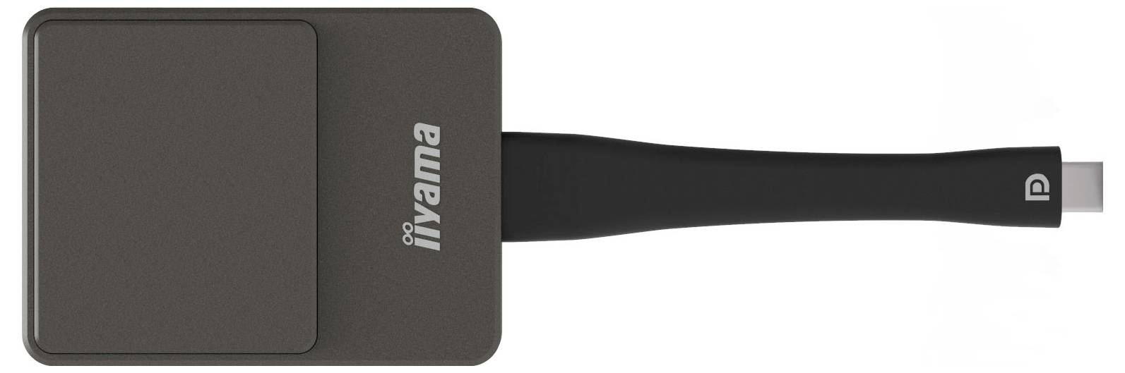 Czarna bezprzewodowa podkładka ładująca z podłączonym kablem USB-C i logo IBM z boku.