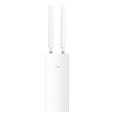 Biały router Wi-Fi Cudy z dwiema pionowymi antenami na górze.