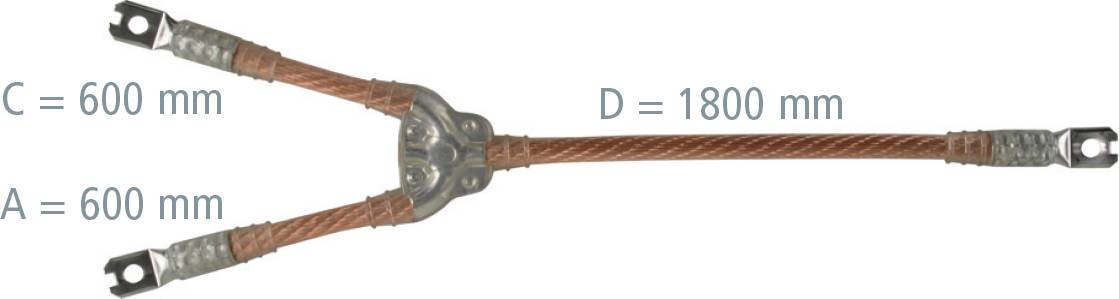 Diagram linki stalowej z trzema ramionami; etykiety wskazują A = 600 mm, C = 600 mm i D = 1800 mm.