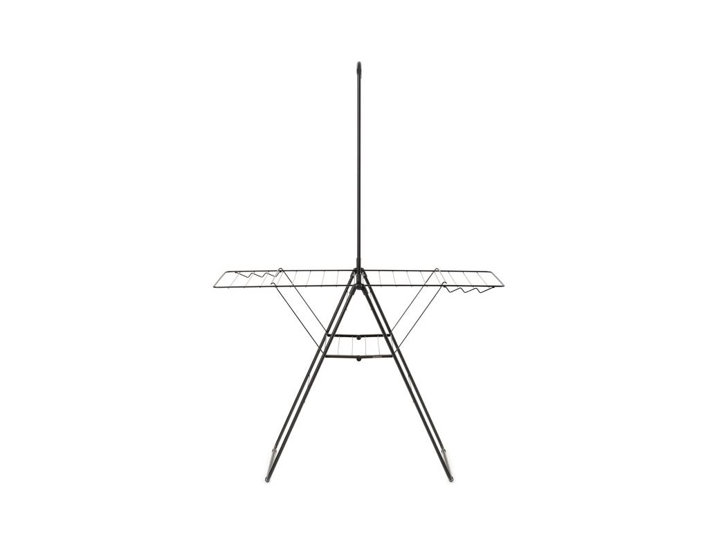 Minimalistyczny rysunek linii stojaka na antenę tripod z centralnym pionowym masztem i dwoma pochylonymi nogami podpierającymi na białym tle.