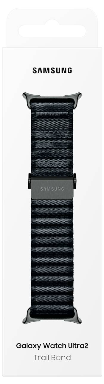 Samsung Galaxy Watch Ultra2 Trail Band zdjęcie produktu w czarnym kolorze z teksturowanym tkananym paskiem i klamrą